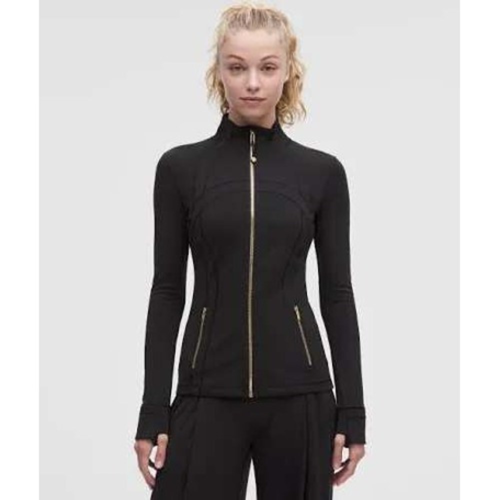 Lululemon Women Jacket 4 Black Define Gold Zip Slim Fit Luon Thumbholes